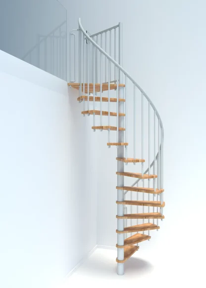 Scala a chiocciola Berlin metallo bianco legno faggio