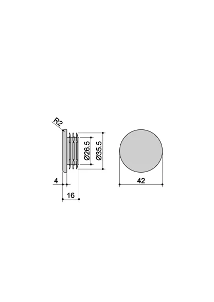 C1-05A Tappo corrimano plastica Ø 42 C1 disegno