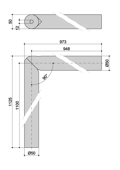 Corrimano snodato in legno Ø50 C2 misure