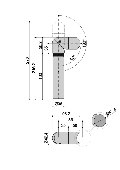Raccordo corrimano in acciaio inox Ø 42,4 C3 misure