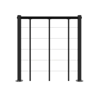 Balaustra nera con correnti orizzontali e corrimano in PVC