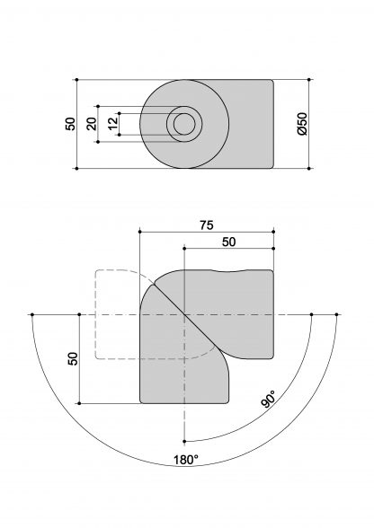 Snodo per corrimano in legno Ø 50 C2 misure